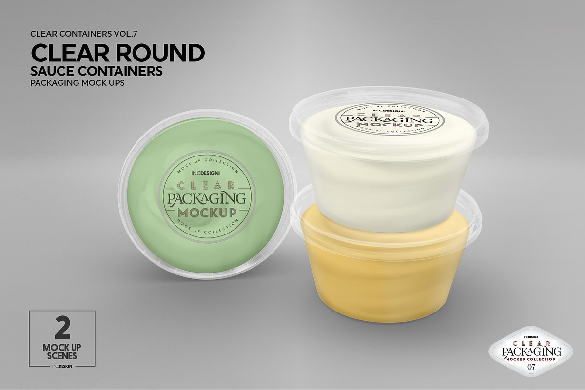 Clear Round Sauce Containers Mockup, a Cups & Container Mockup by INCDesign (Photo 9 of 14)