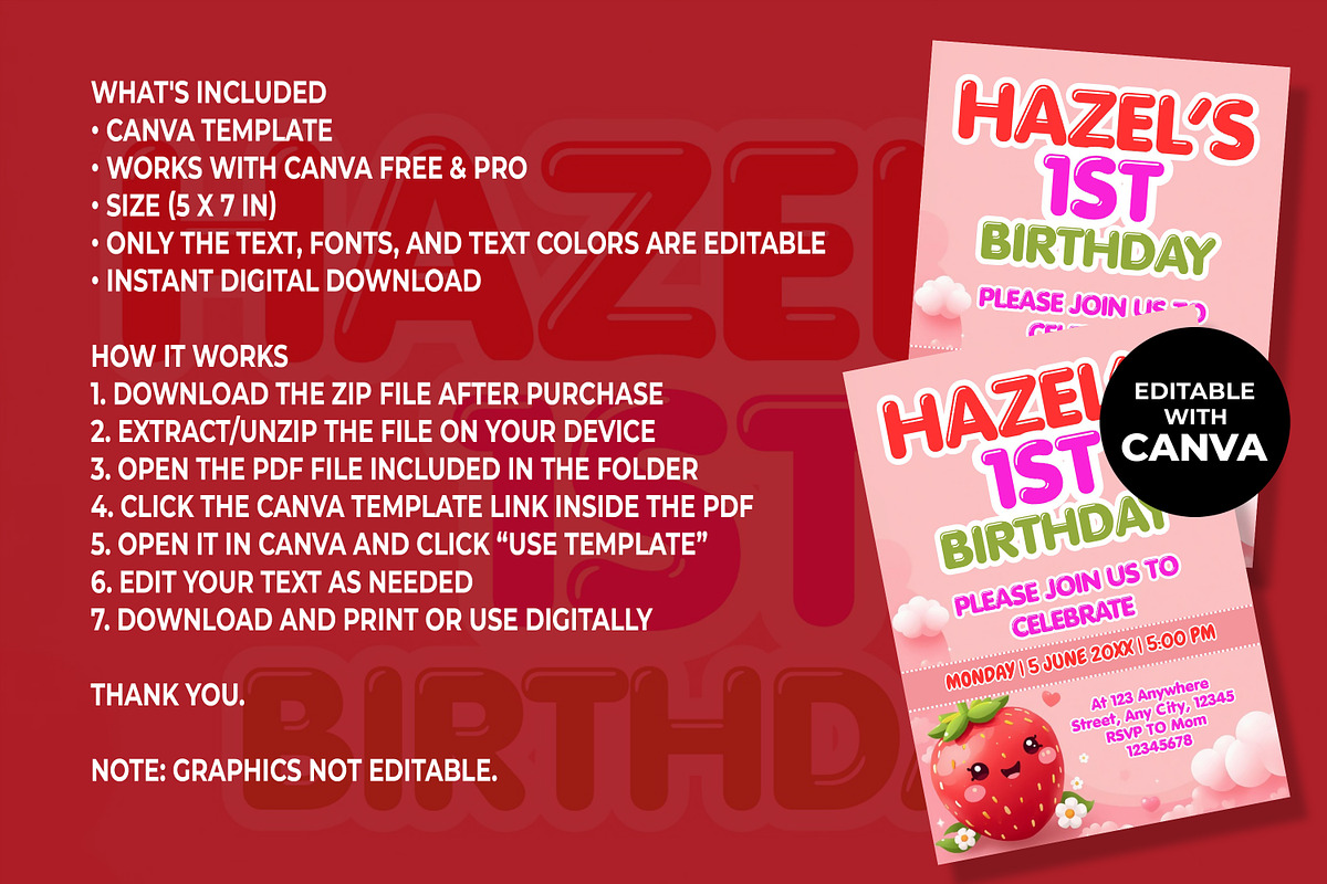 Berry 1st Birthday Invitation, an Invitation Template by M9 Design (Photo 4 of 4)