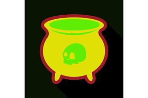 Flat Icon With Shadow Cauldron With Skull