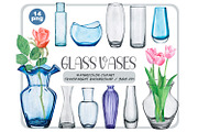 Watercolor glass vases clipart set, an Illustration by ArtfulStudio (Thumbnail 1 of 9)