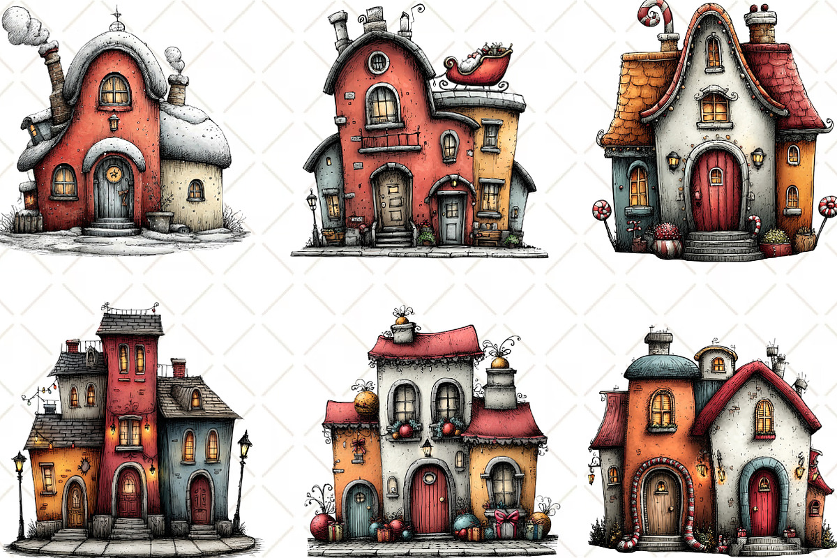 Christmas Whimsical House Clipart, an Illustration by Black Bird Studio (Photo 2 of 6)