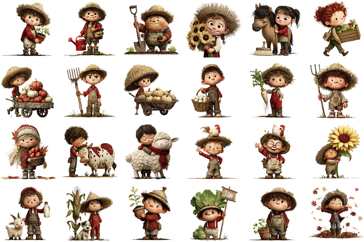 Watercolor little Farmer Clipart Set, an Illustration by Sublimation Artist (Photo 2 of 6)