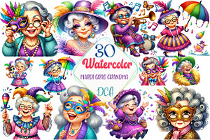 Mardi Gras Grandma Clipart Bundle, an Illustration by DreamCafeArt
