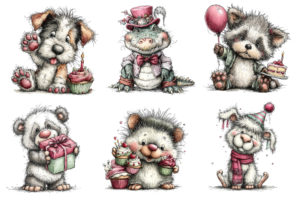 Whimsical Birthday Animals Clipart, an Illustration by Dream Creation (Photo 3 of 6)