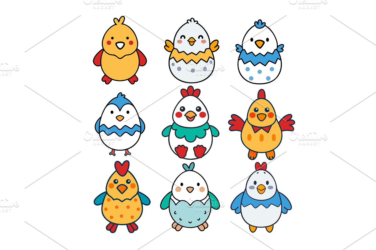 Cute baby chicks hatching from eggs, an Animal Illustration by AlexZeL