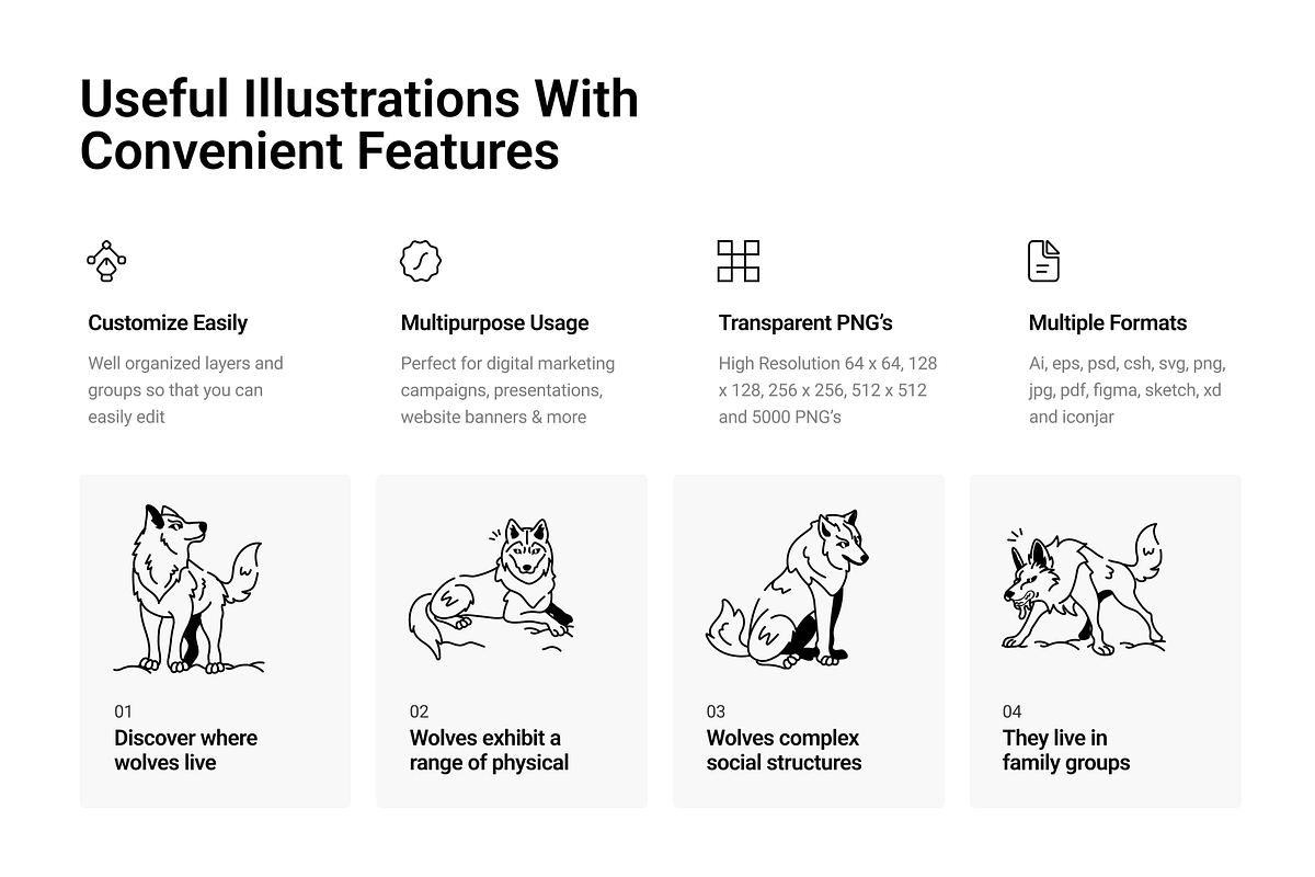 Doodle Wolves Icons, a Solid Icon by Prosymbols (Photo 2 of 6)