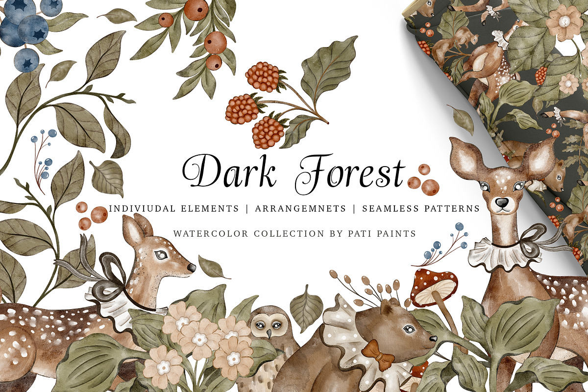 Watercolor Dark Forest Nursery Set, an Animal Illustration by Pati Paints (Photo 1 of 13)