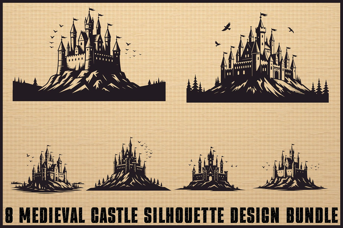 Medieval Castle Silhouette Set, an Illustration by BIPLOB EXPERT (Photo 1 of 9)