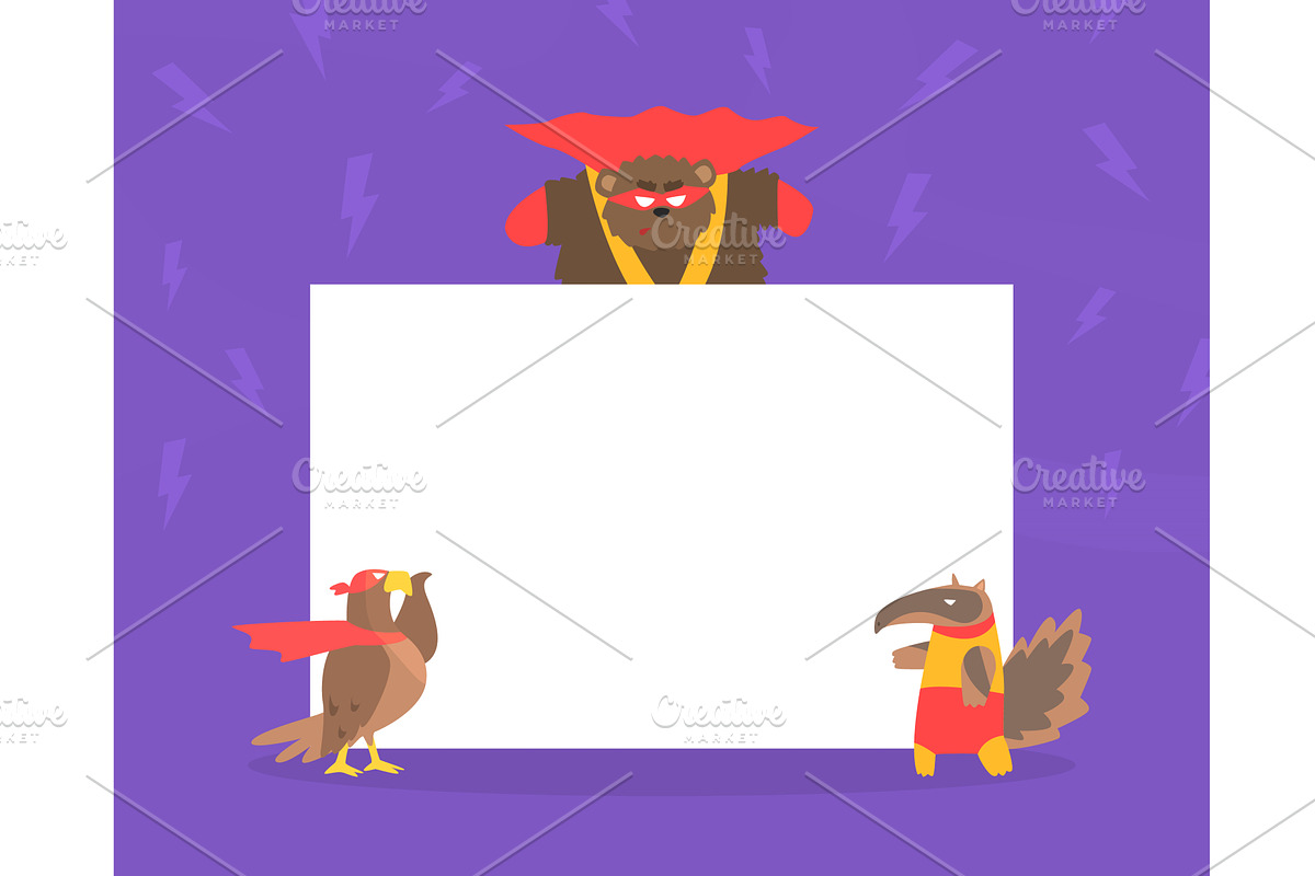 Cute Superhero Animals with Blank, an Animal Illustration by TopVectors