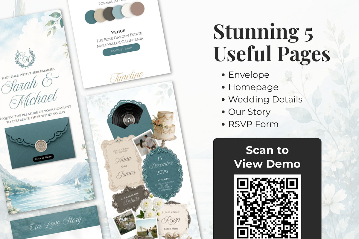 Teal Blue Wedding Website Invitation, a Landing Page Template by Everyday Perfection (Photo 4 of 12)