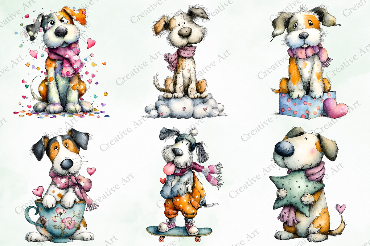 Valentine Quirky Dog Clipart Bundle, an Illustration by Creative Art (Photo 4 of 10)