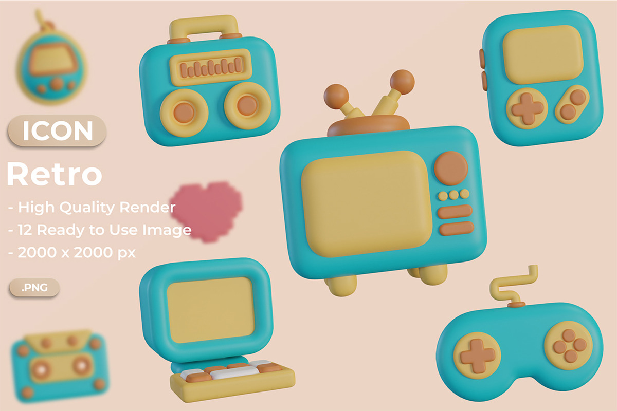 3D Retro Icon Set, an Object Graphic by Artnivora.Std (Photo 1 of 4)