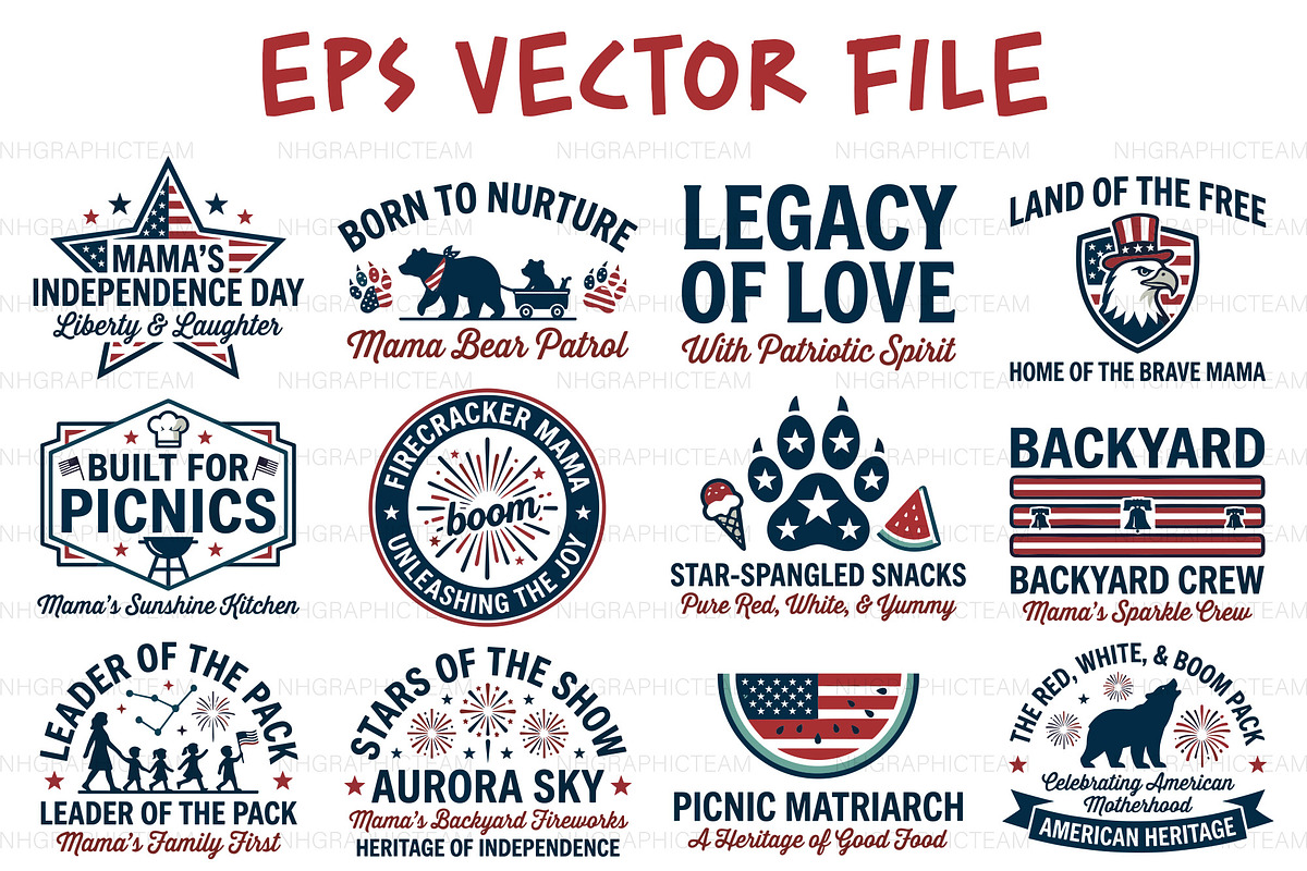 Patriotic Mama 4th July EPS Bundle, an Object Graphic by NH graphic (Photo 1 of 3)