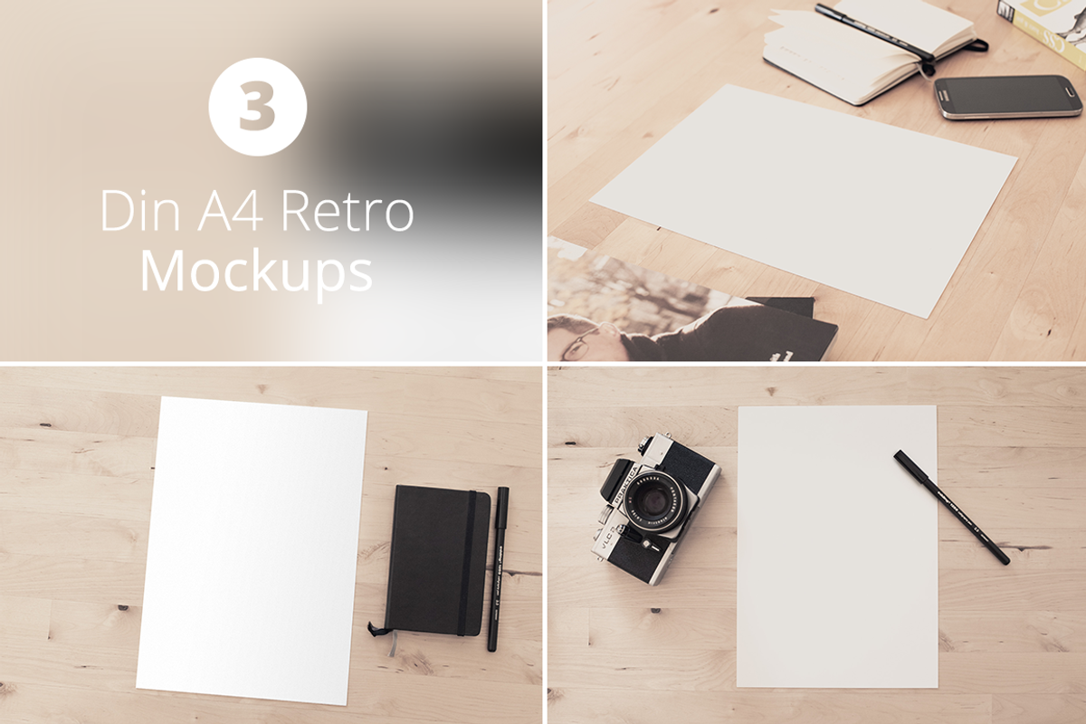 Din A4 Retro Mockup Bundle, a Mockup by athadi (Photo 1 of 4)