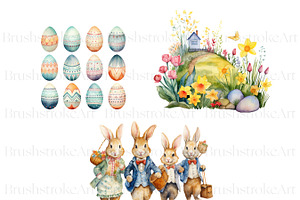 Watercolor Easter Clipart, Bunnies