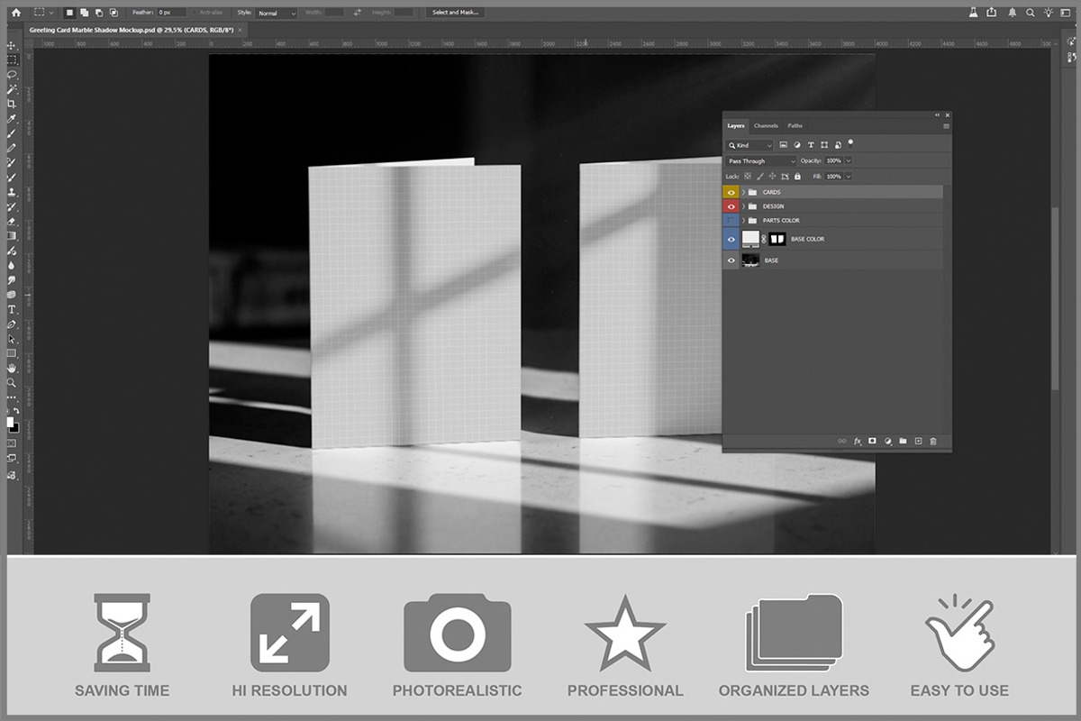 Greeting Card Marble Shadow PSD, an Advertising Mockup by Bruno's Shop (Photo 2 of 3)