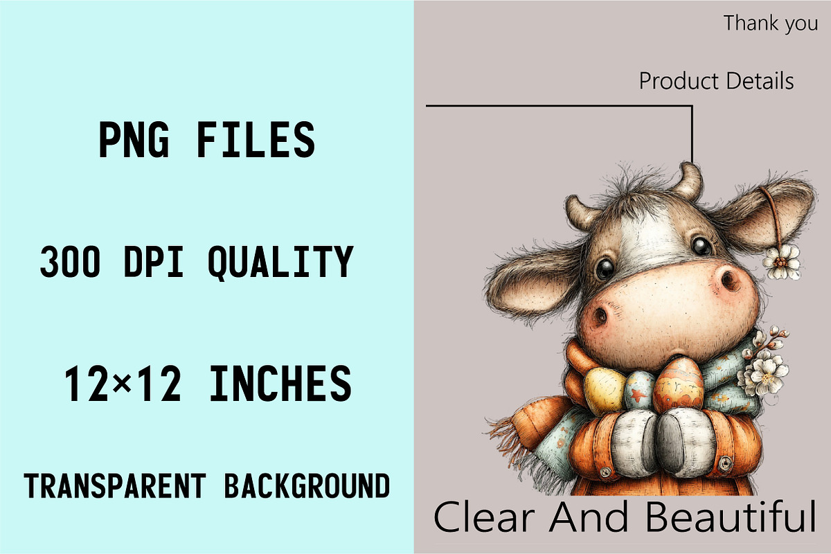 Whimsical Easter Cow Clipart Bundle, an Illustration by SVGArt (Photo 7 of 7)
