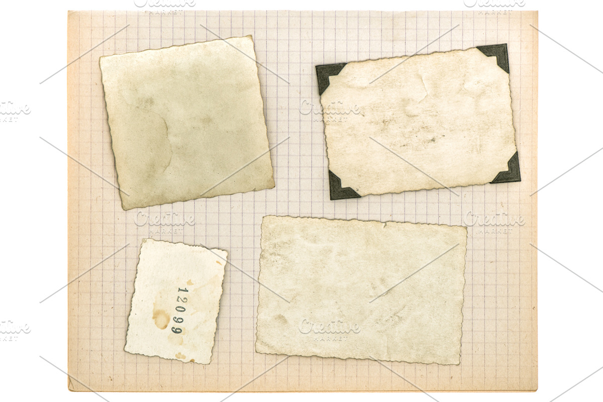 Vintage photo frames and math paper