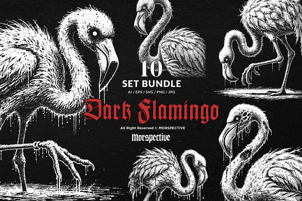 10 Bundle Dark Art Flamingo Bird, an Illustration by Morspective (Photo 1 of 7)
