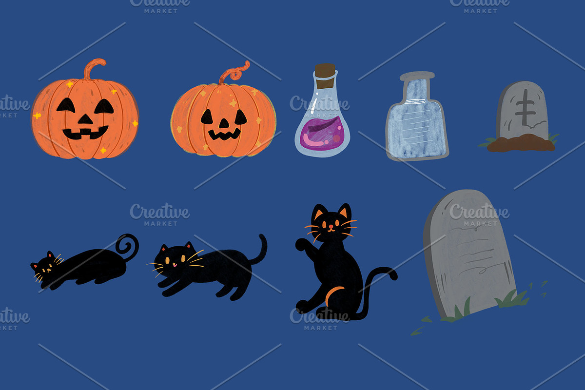 Halloween Watercolor Clipart, a Seasonal Illustration by NoemieDesigns (Photo 3 of 4)