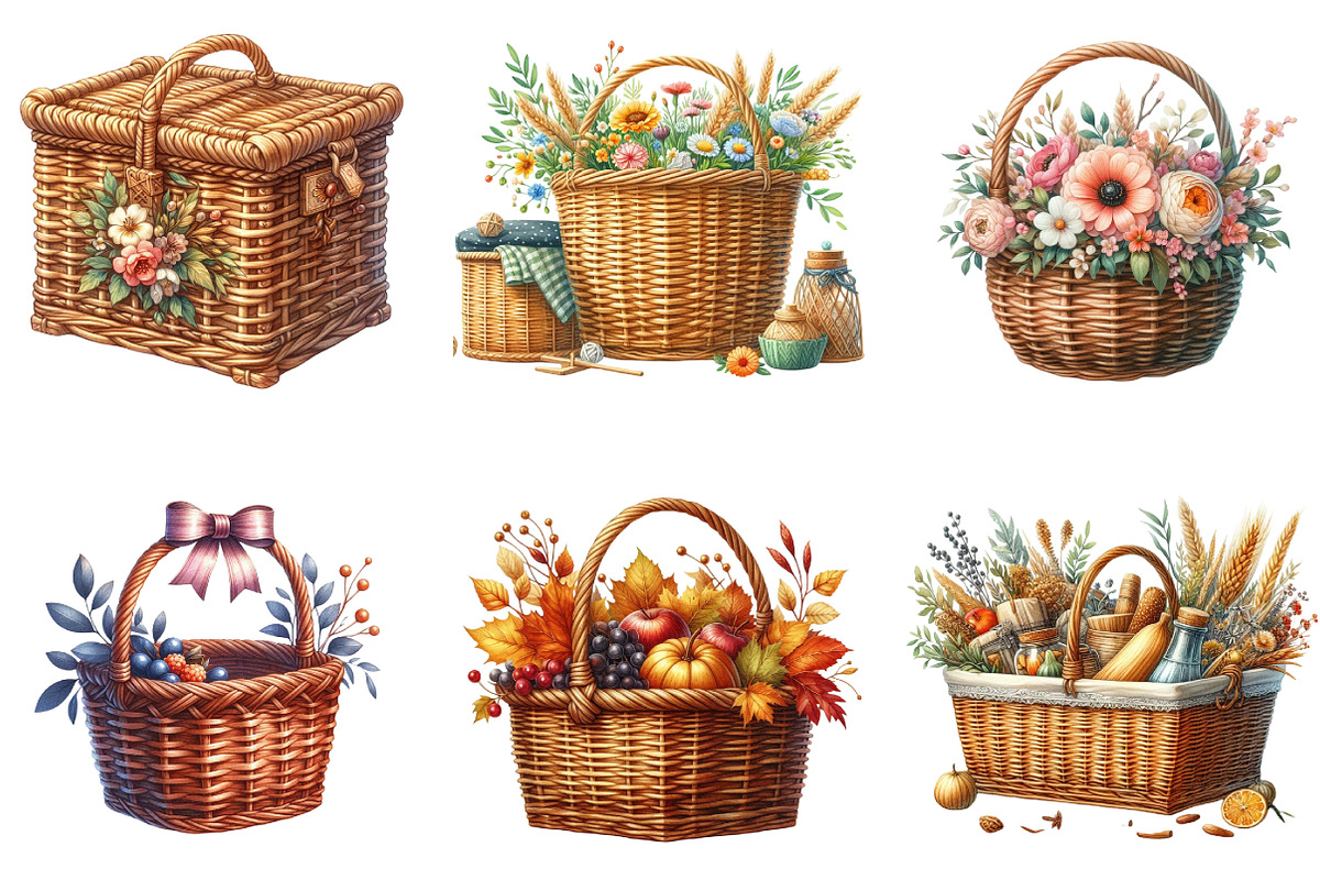 Wicker Baskets Clipart, an Illustration by DreamArtGraphic (Photo 2 of 5)
