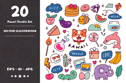 Set of Kawaii Doodle Elements