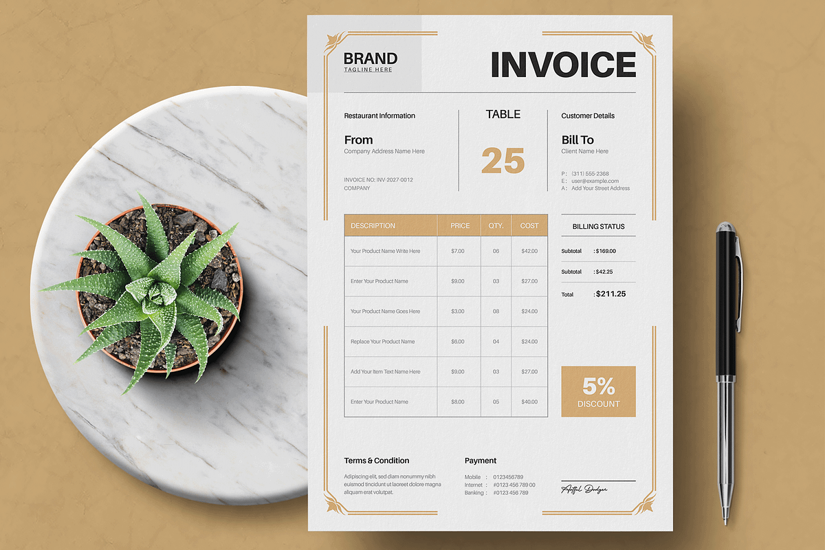 Restaurant Invoice Template, a Stationery Template by MightyDesign (Photo 1 of 8)