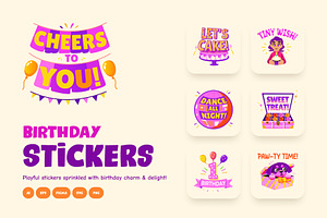 Birthday Sticker Set, an Emoji Icon by Brickclay