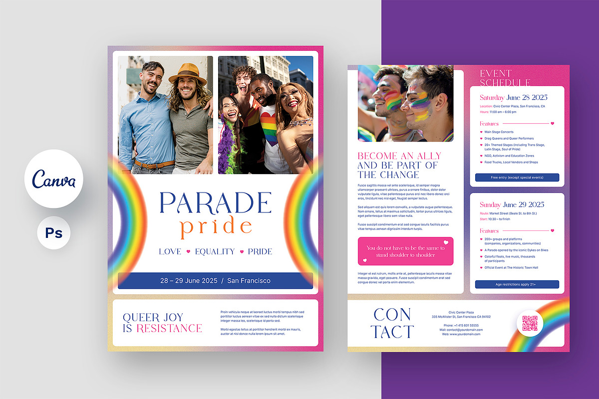 LGBT Parade Flyer Canva Template, a Flyer Template by artbart (Photo 1 of 9)