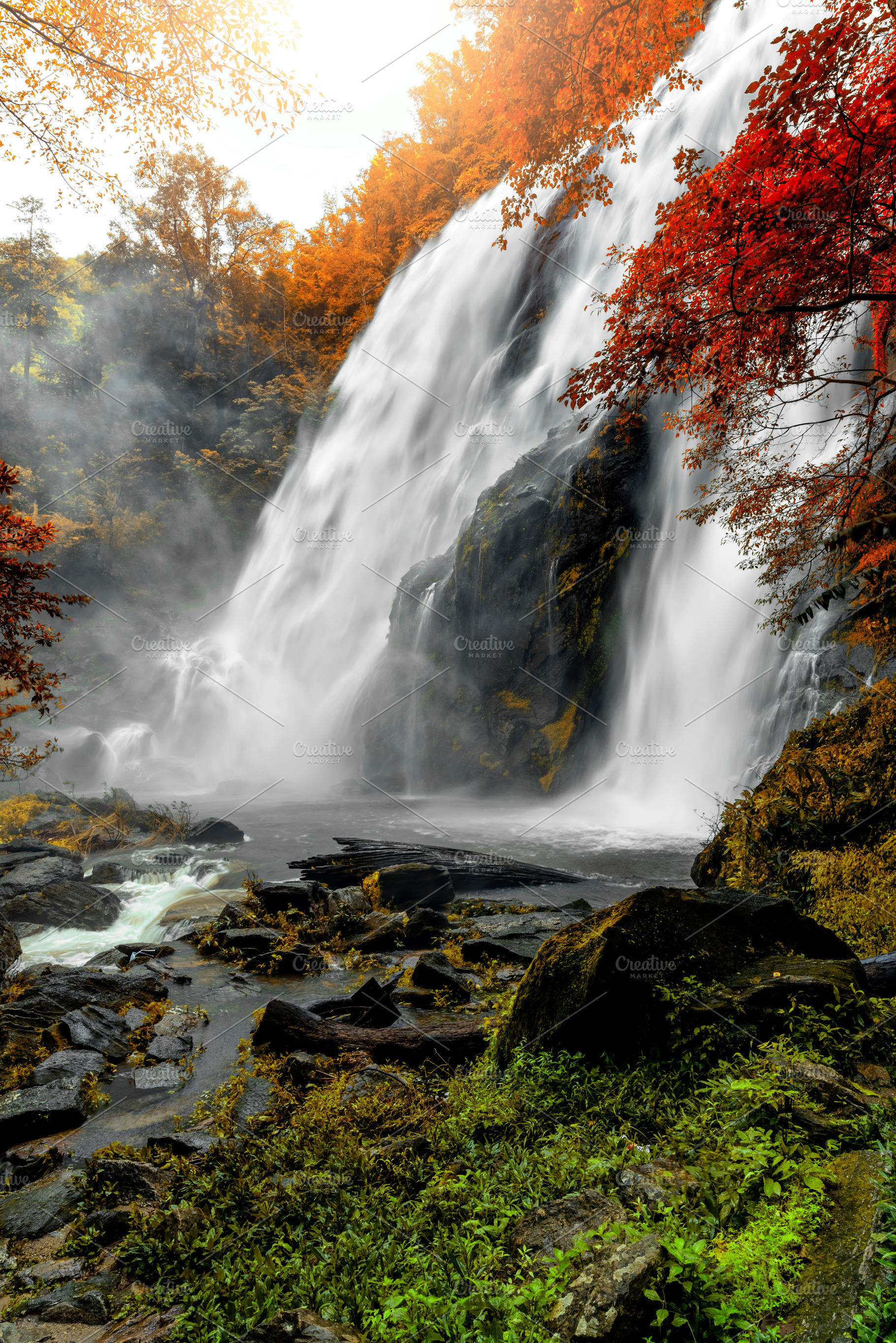 Waterfall in colorful autumn forest stock photo containing waterfall and, a Nature Photo by Love Silhouette