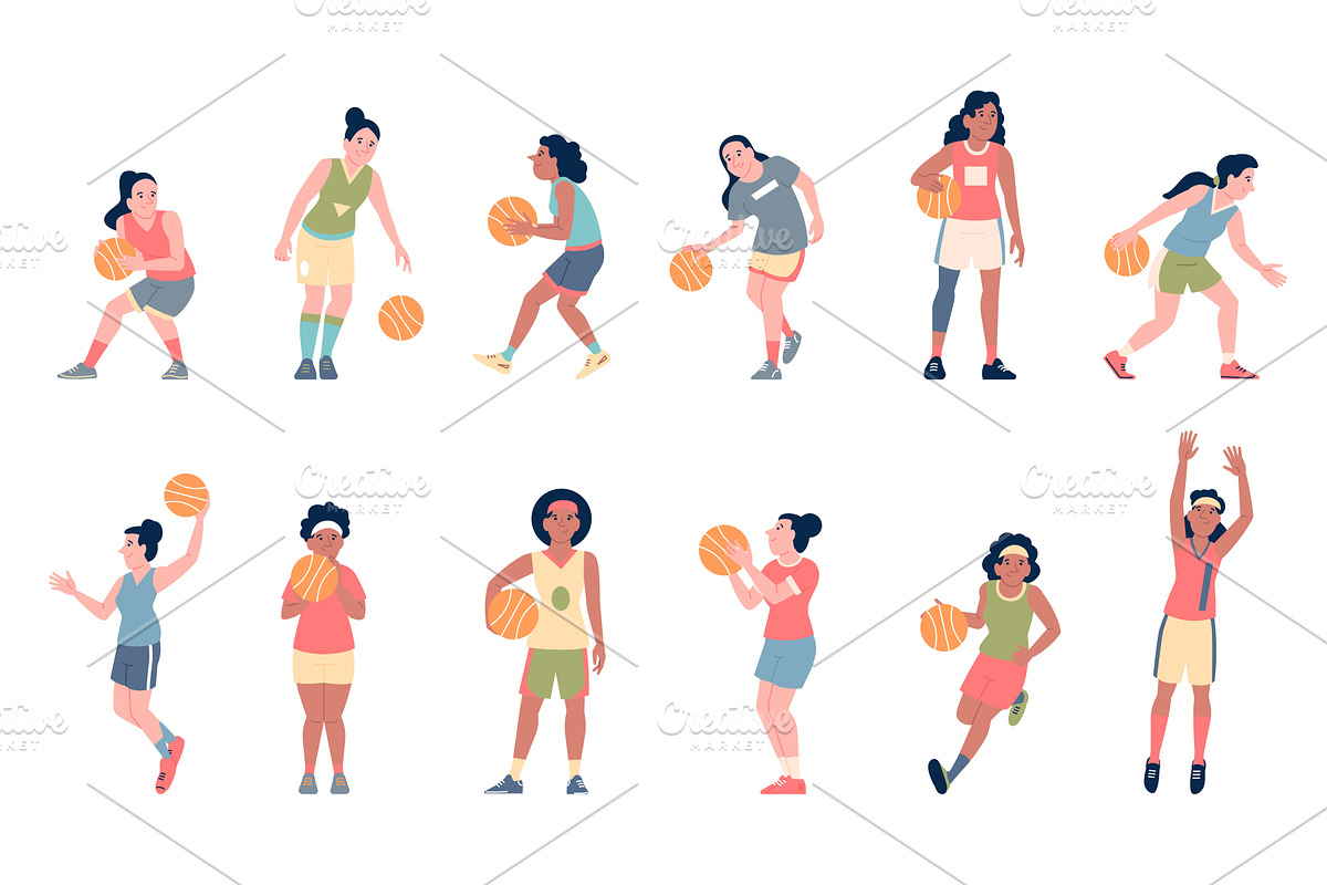 Female basketball players. Girls, a Sport Illustration by LadadikArt