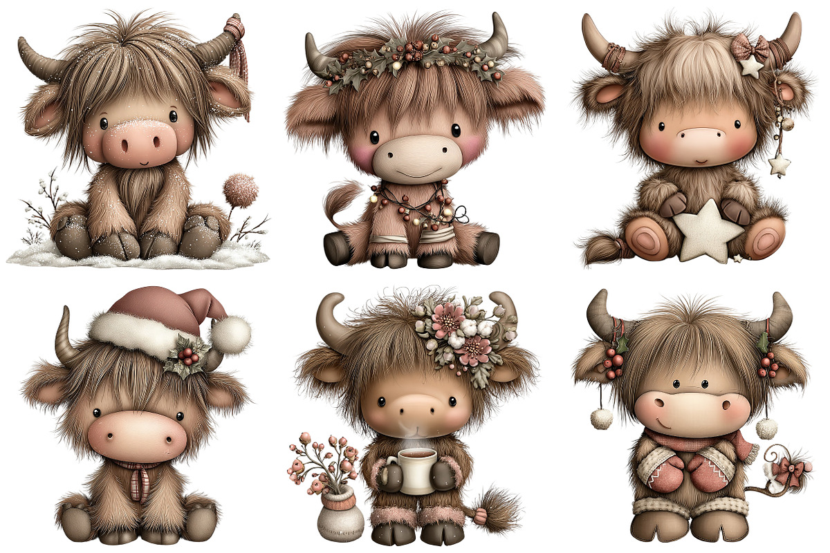 Cute & Funny Christmas Highland Cow, an Illustration by Craft Nest (Photo 11 of 11)