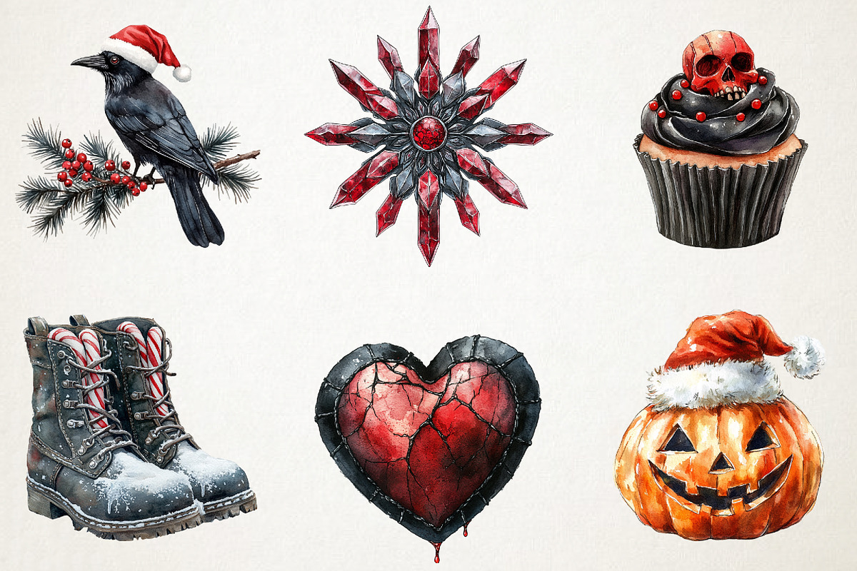Gothic Christmas Watercolor Clipart, an Illustration by RobertsArt (Photo 6 of 7)
