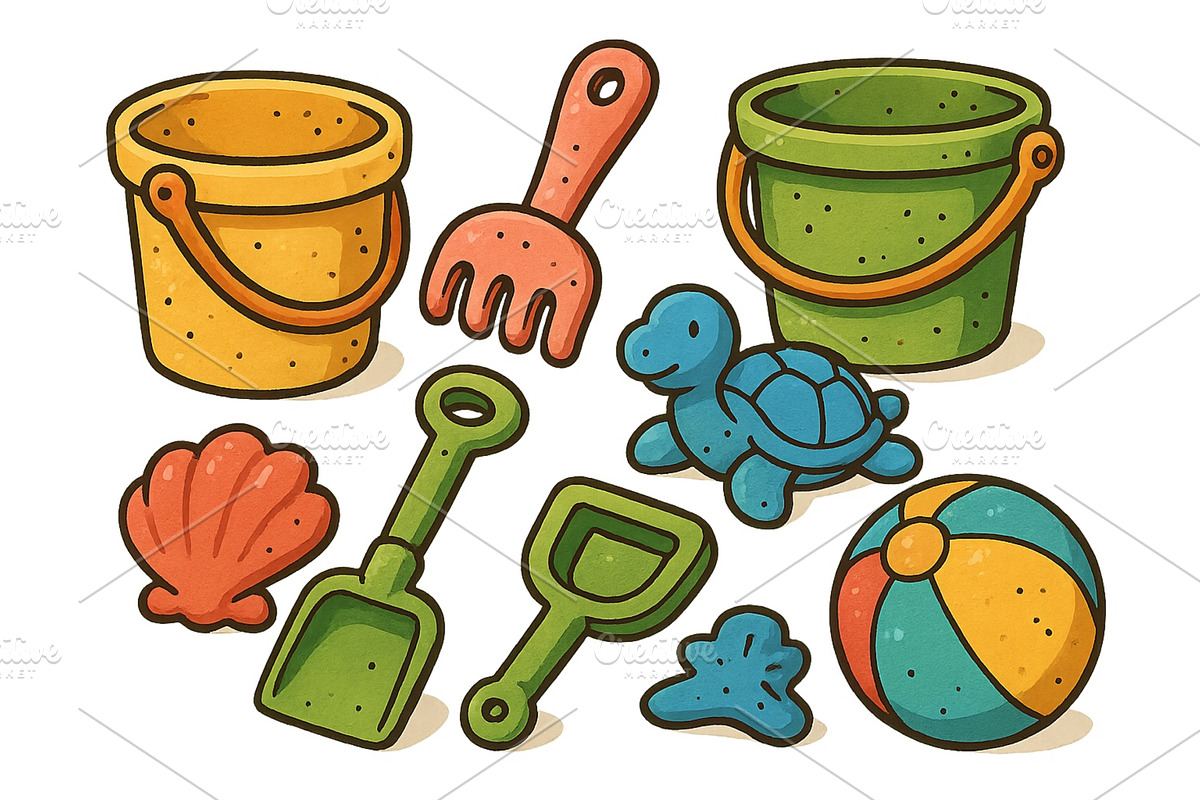 Colorful beach toys for summer fun, an Illustration by ZinetroN