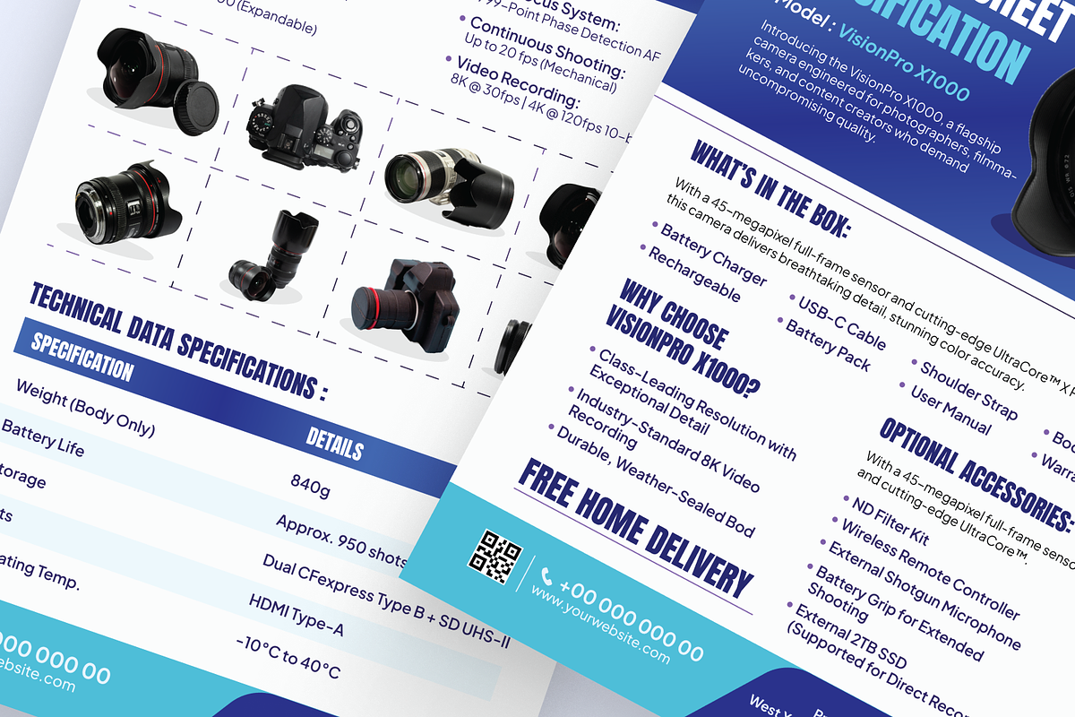 Camera Product Sheet Design, a Flyer Template by SquidPixey
