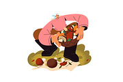 People collect mushrooms in forest, a Person Illustration by PaperTrident (Thumbnail 3 of 5)
