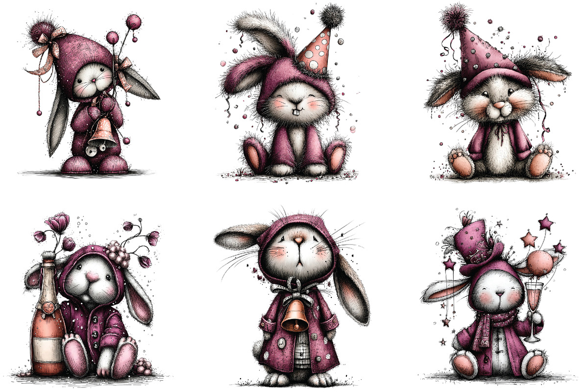 Whimsical New Year Bunny Clipart, an Illustration by CraftArtStudio (Photo 2 of 6)