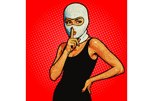 Pop art woman in ski mask making, an Object Illustration by AlexArt