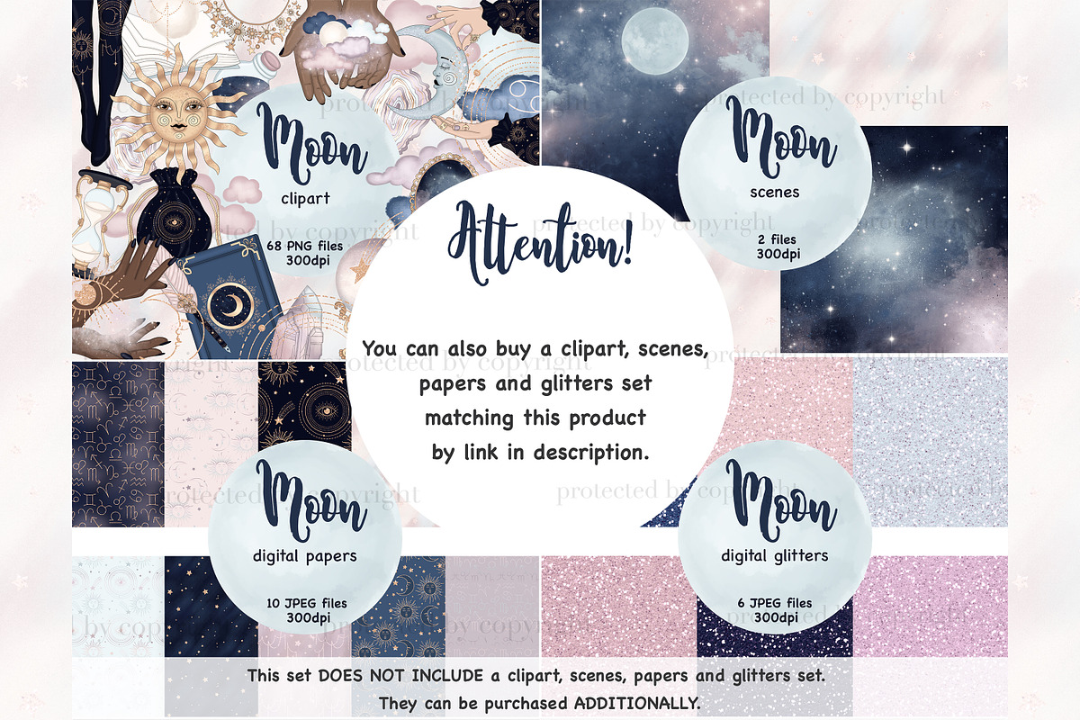 Moon Girls Clipart, a Decorative Illustration by GlamArtZhanna (Photo 4 of 4)