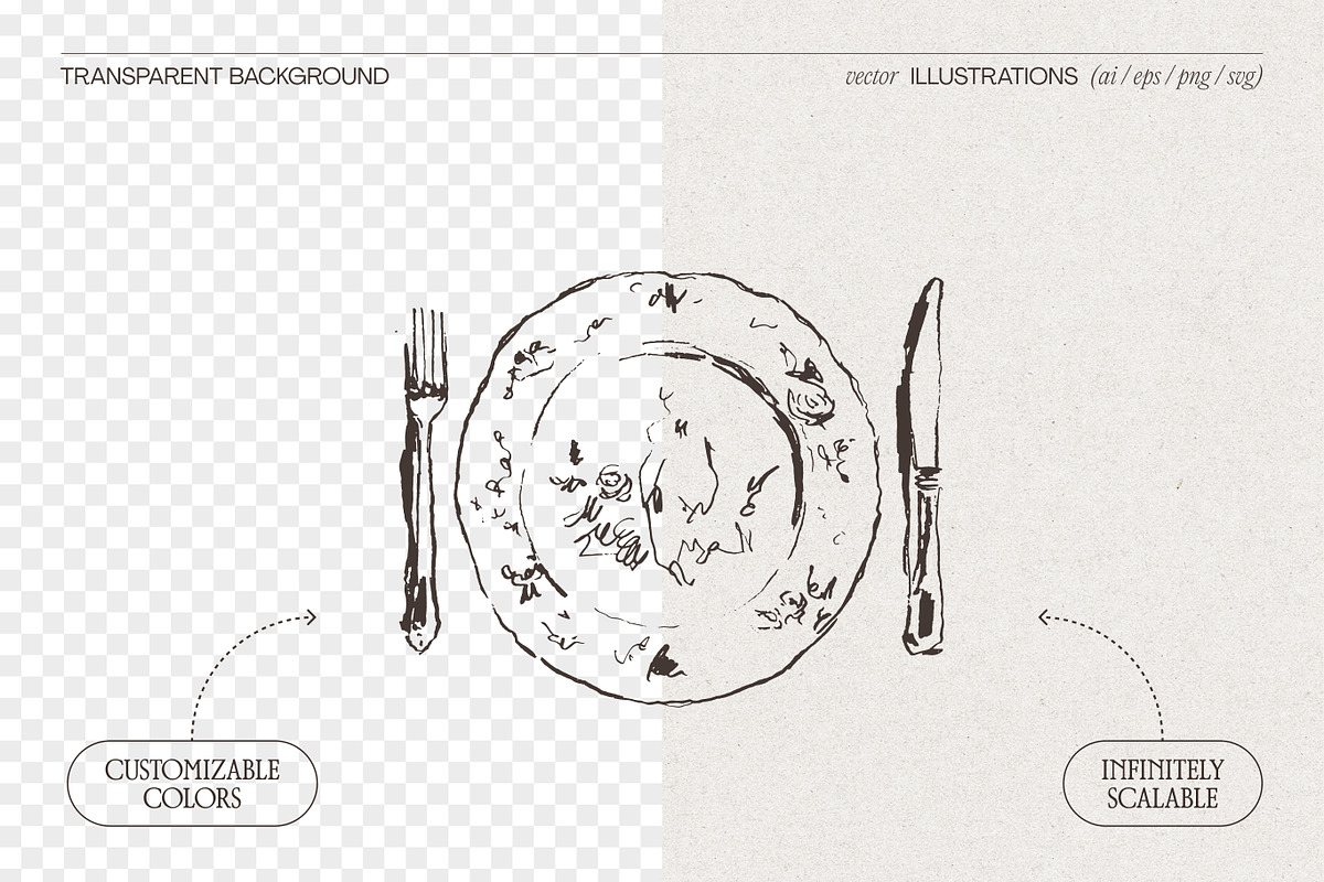 Dinnerware Table Setting Sketches, a Food Illustration by TheMountBirdStudio (Photo 2 of 5)