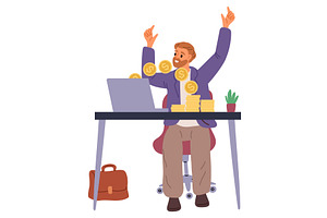 Man rejoices over money he has, a Finance Illustration by Vectorbuum
