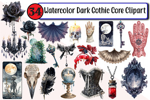 Watercolor Dark Gothic Core Clipart, an Illustration by Design Market