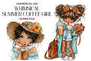 Whimsical Summer Coffee Girl Clipart, a Seasonal Illustration by Daily.Designs