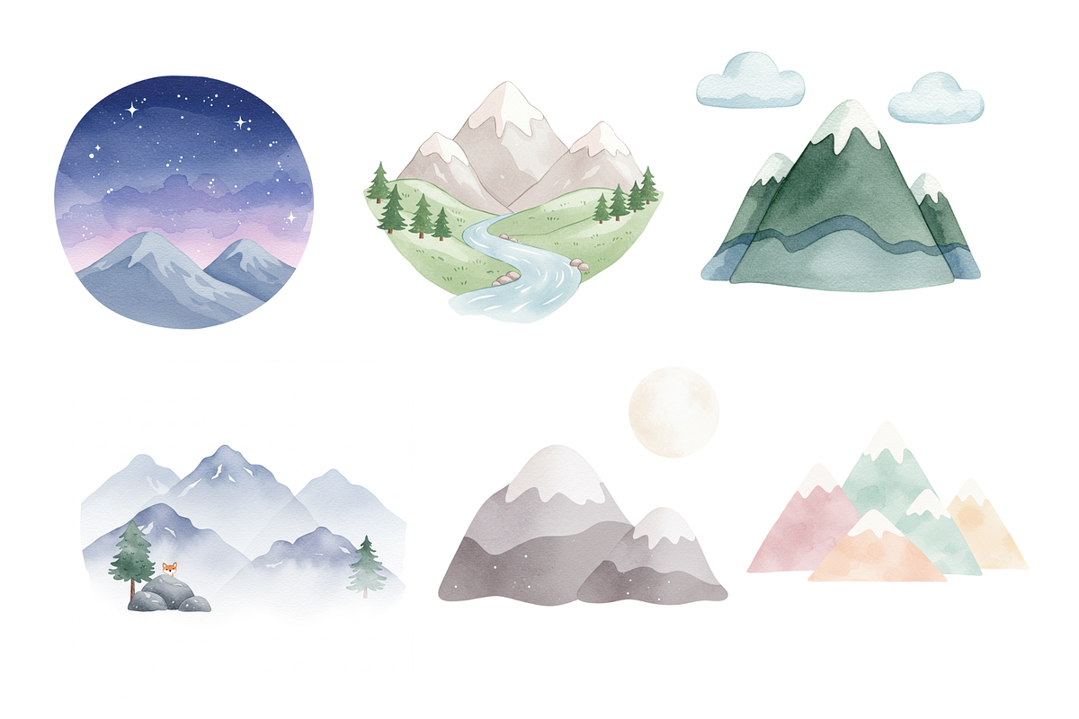 Watercolor Mountain Clipart, a Decorative Illustration by BerryPieArt (Photo 4 of 4)