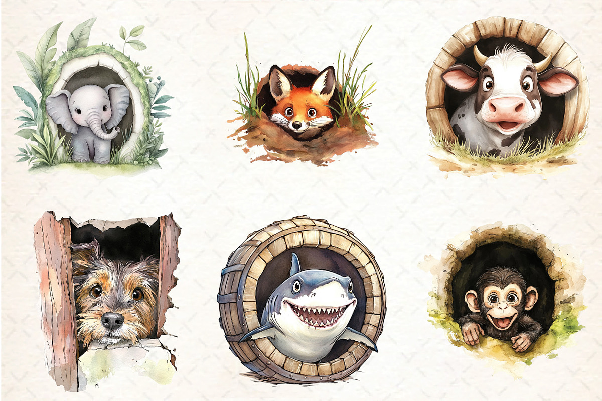 Funny Animals in Hole Clipart, an Illustration by DreamCafeArt (Photo 2 of 6)