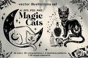 Magic Cats Illustrations Clipart
