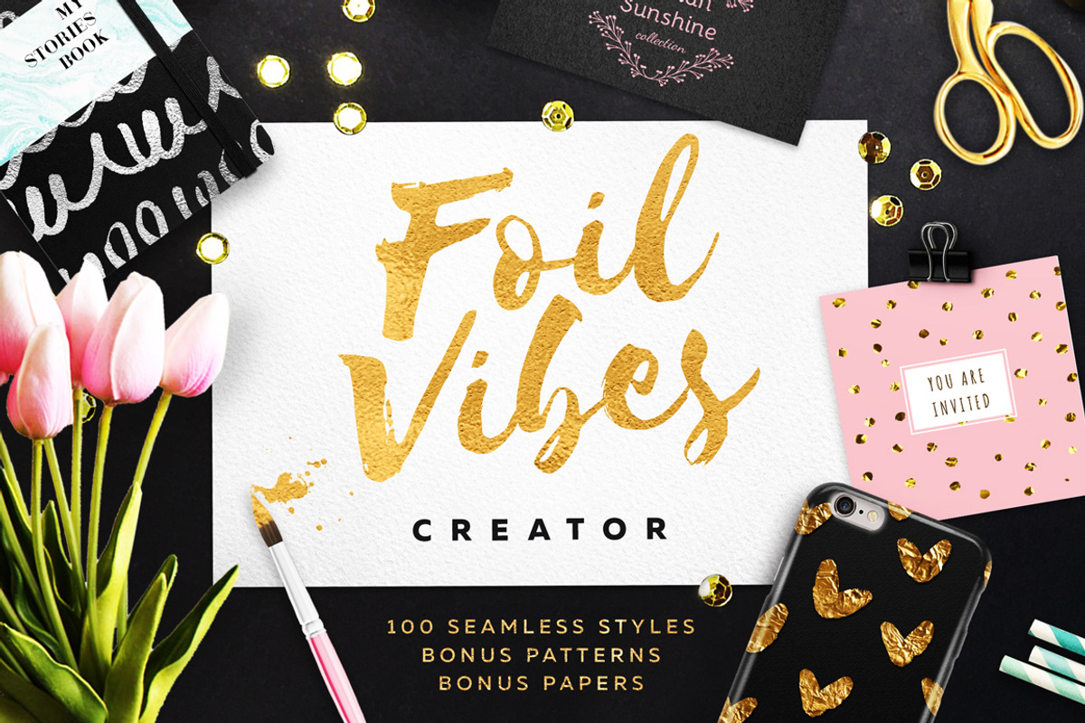 Foil Vibes Creator + Massive Bonus, a Layer Style Add-On by Ayya Studio (Photo 1 of 9)