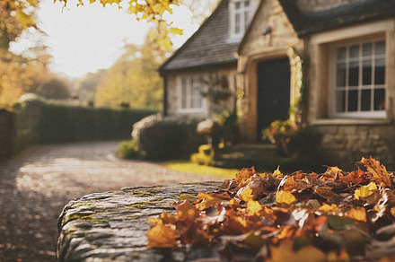 Autumn cottage in the English countryside style, old village arc, an Architecture Photo by Anneleven