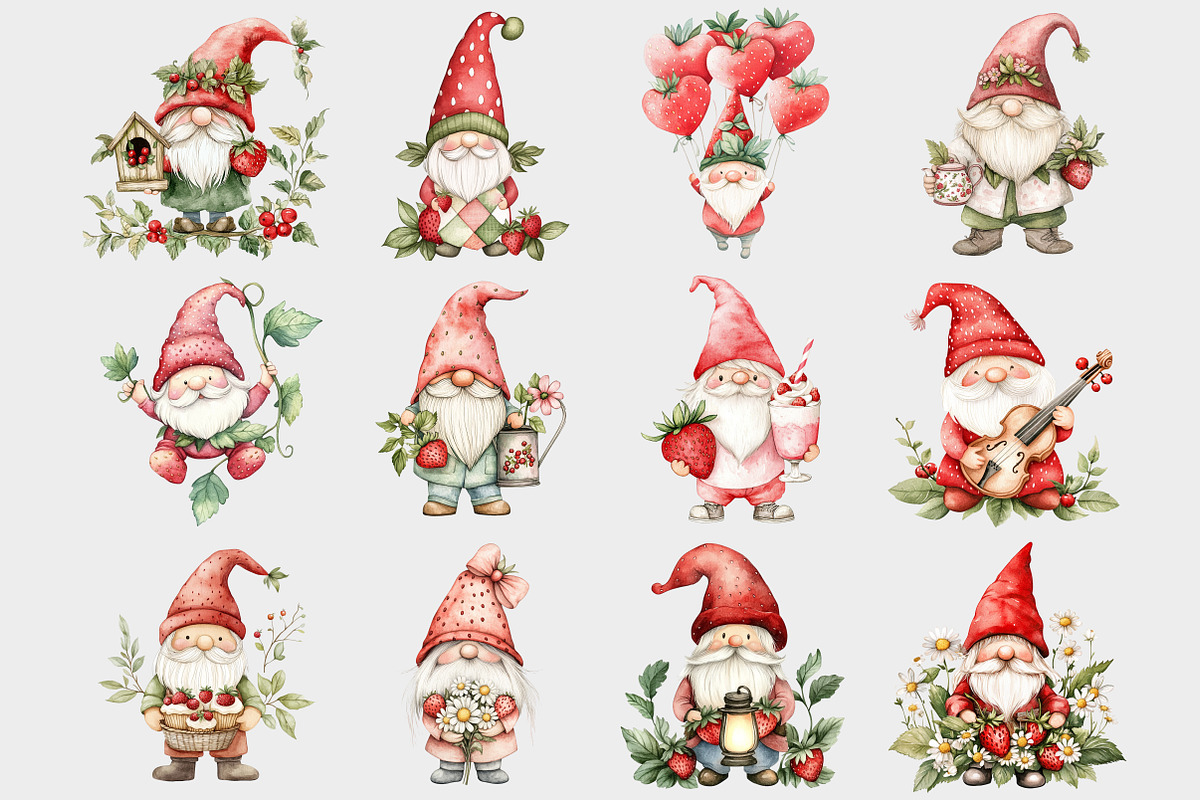 Watercolor Strawberry Gnome clipart, a Seasonal Illustration by Design Market (Photo 3 of 4)