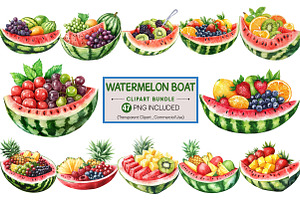 Watermelon Boat with Fruit Clipart, an Illustration by Pixels.Craft